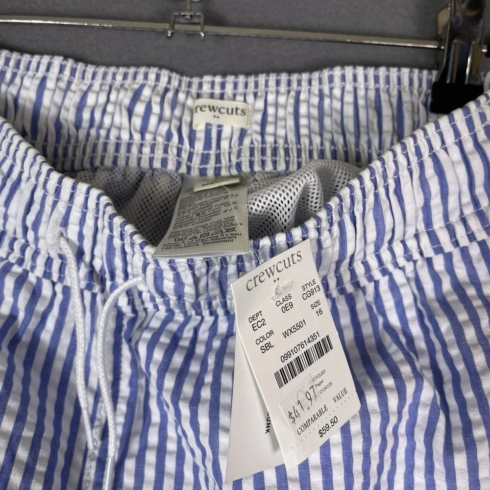 NWT Crewcuts Swim Trunks Boy's Size 16 Blue Pinstripe Mesh Lined J. Crew